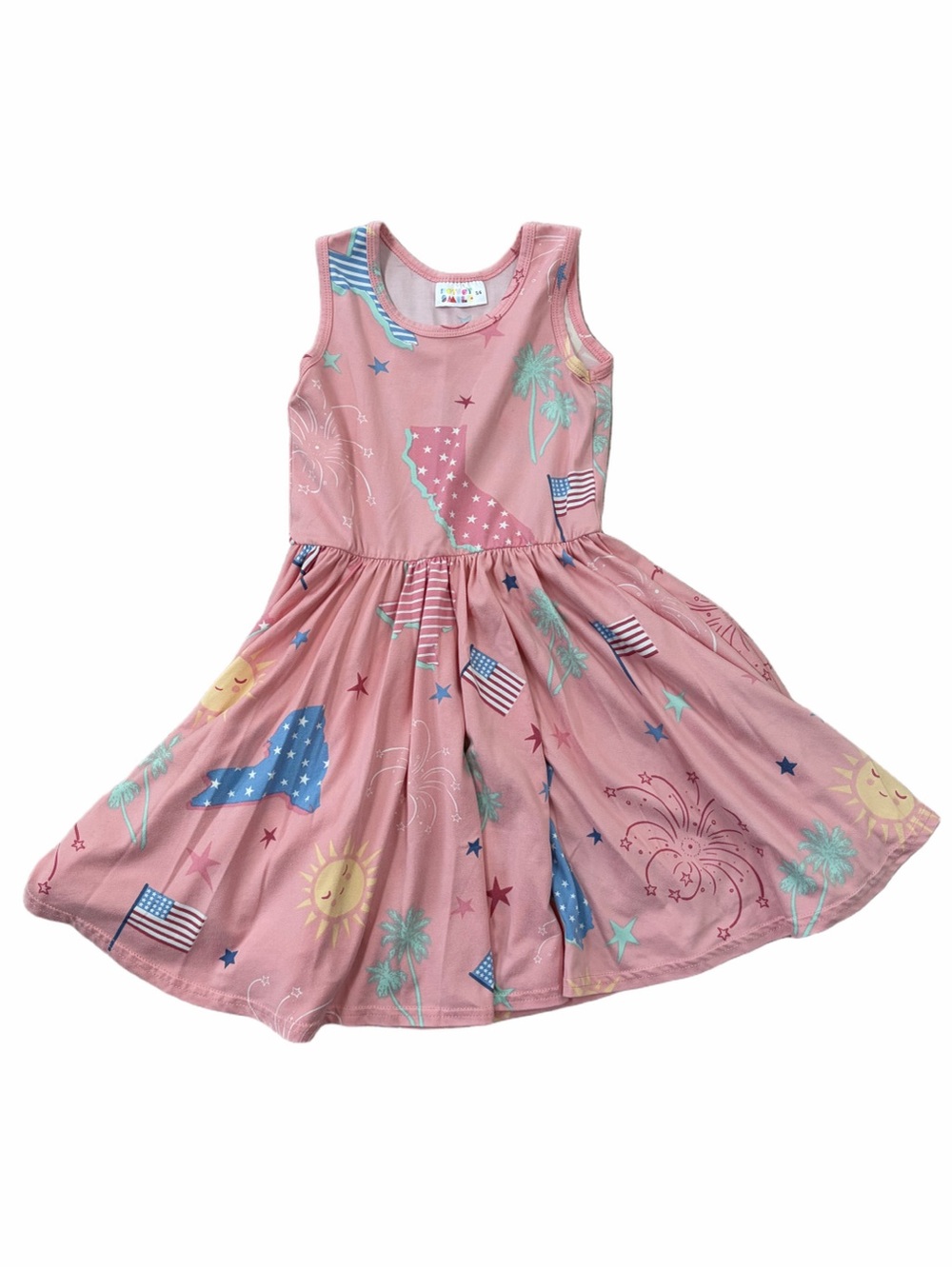 Dot Dot Smile Size 5/6 Americana Flags States Fireworks Stars Tank Dress